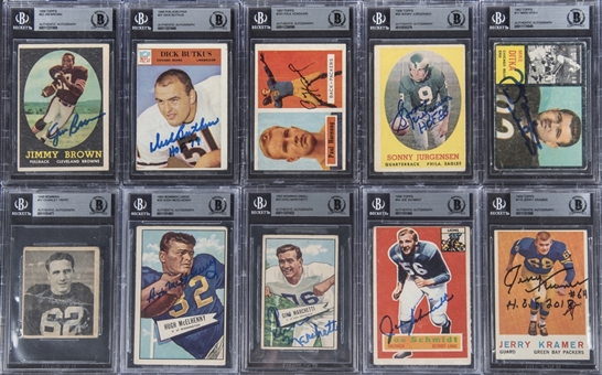 1948-2018 Topps and Assorted Brands Football Signed Hall of Fame Rookie Cards Collection (63 Different) - All Beckett Authenticated
